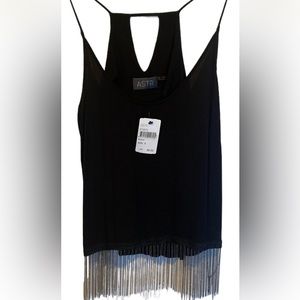 🖤 ASTR 🖤 Gorgeous black tank with sparkling ✨ Chain Fringe. Size: Small